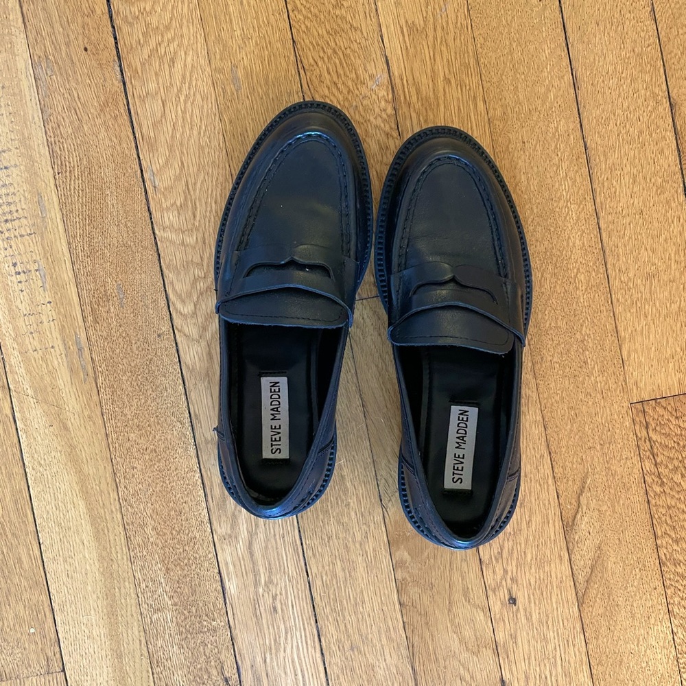 Steve Madden KALLEN BLACK LEATHER classic penny loafers